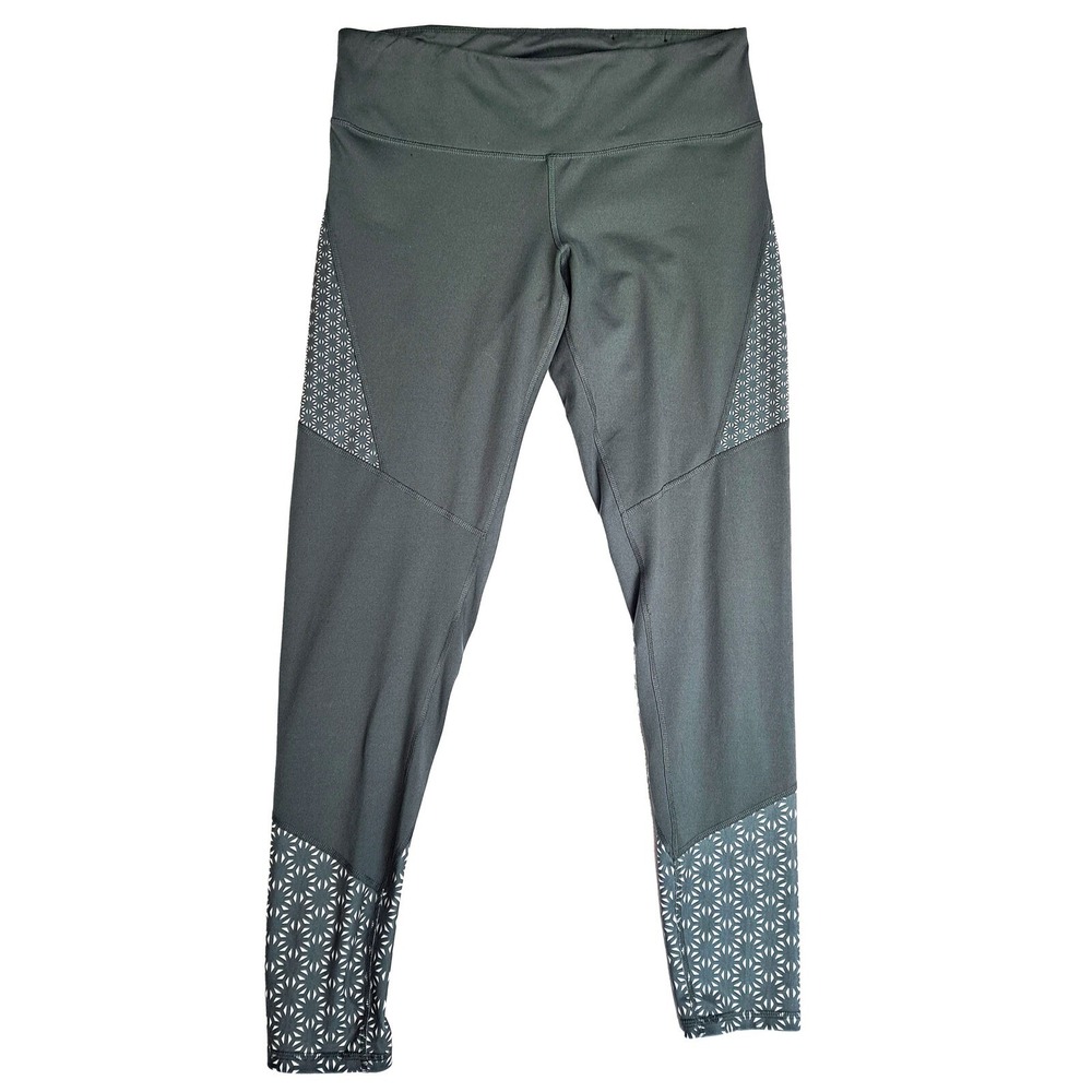 Champion Leggings Women L Olive Green Geometric High Waist Yoga Workout Active